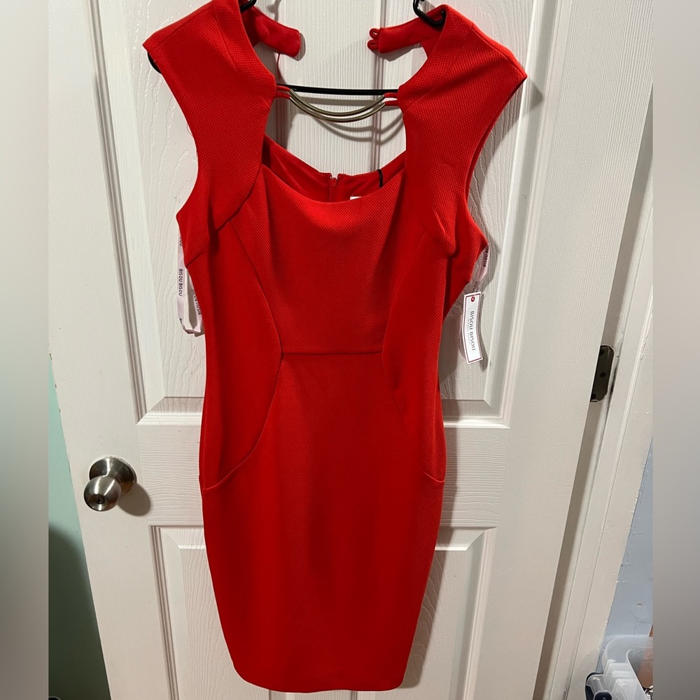 NWT Bisou Bisou Fire Red Sleeveless Cocktail Dress w/ Gold Necklace Size 6